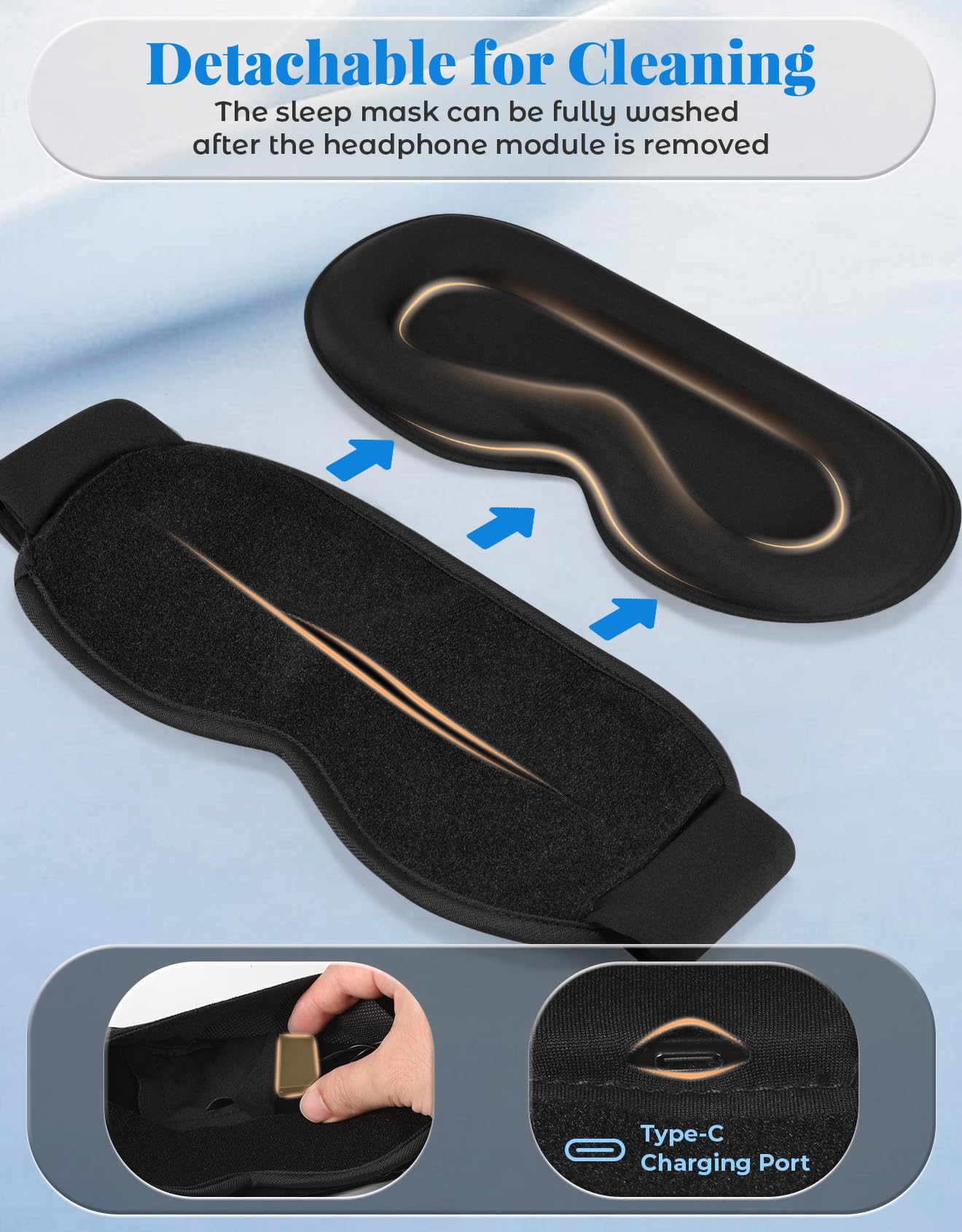 BULYPAZY breathable fabric and 3D contour minimize eye pressure during sleep.