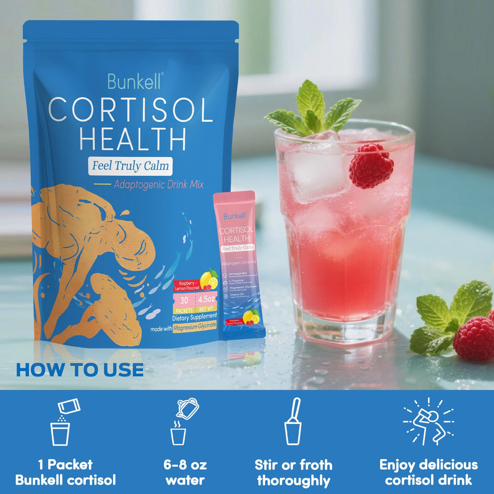 Bunkell cortisol powder scoop ready to measure a daily serving.