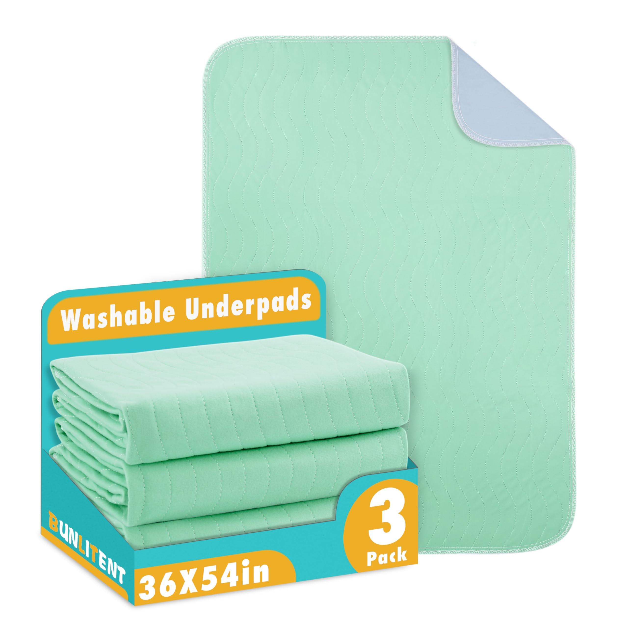 Bunlitent Washable Underpads protect beds with 36x54 inch waterproof coverage.