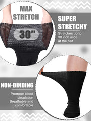 Bunnycool extra-wide socks top stretch demonstrates 30-inch opening for roomier calves