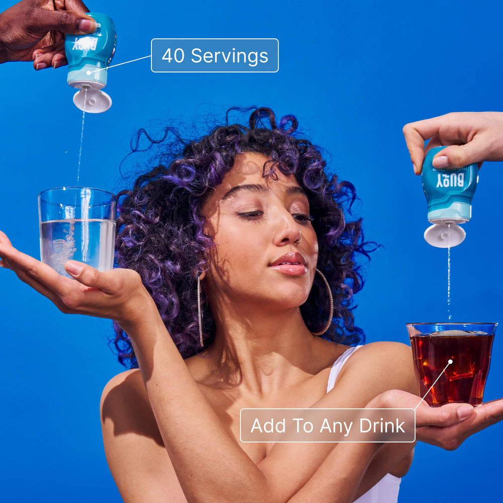 Buoy Electrolyte Drops 3-pack packshot emphasizing 120 servings.