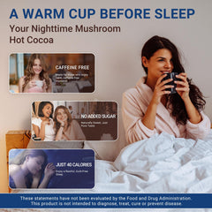 Tub packaging of Buporai Mushroom Hot Cocoa signaling premium, caffeine-free indulgence