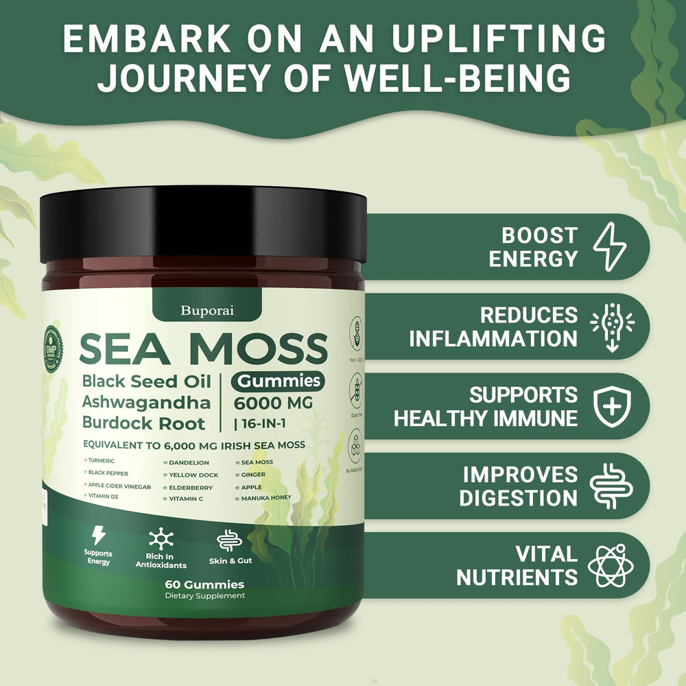 Buporai Sea Moss Gummies on a kitchen counter ready for daily routine