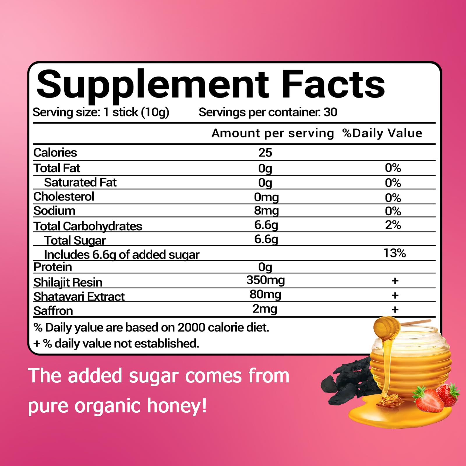 Burdvmd Trttvre Shilajit Honey Stick packaging shows premium, non-GMO energy source.