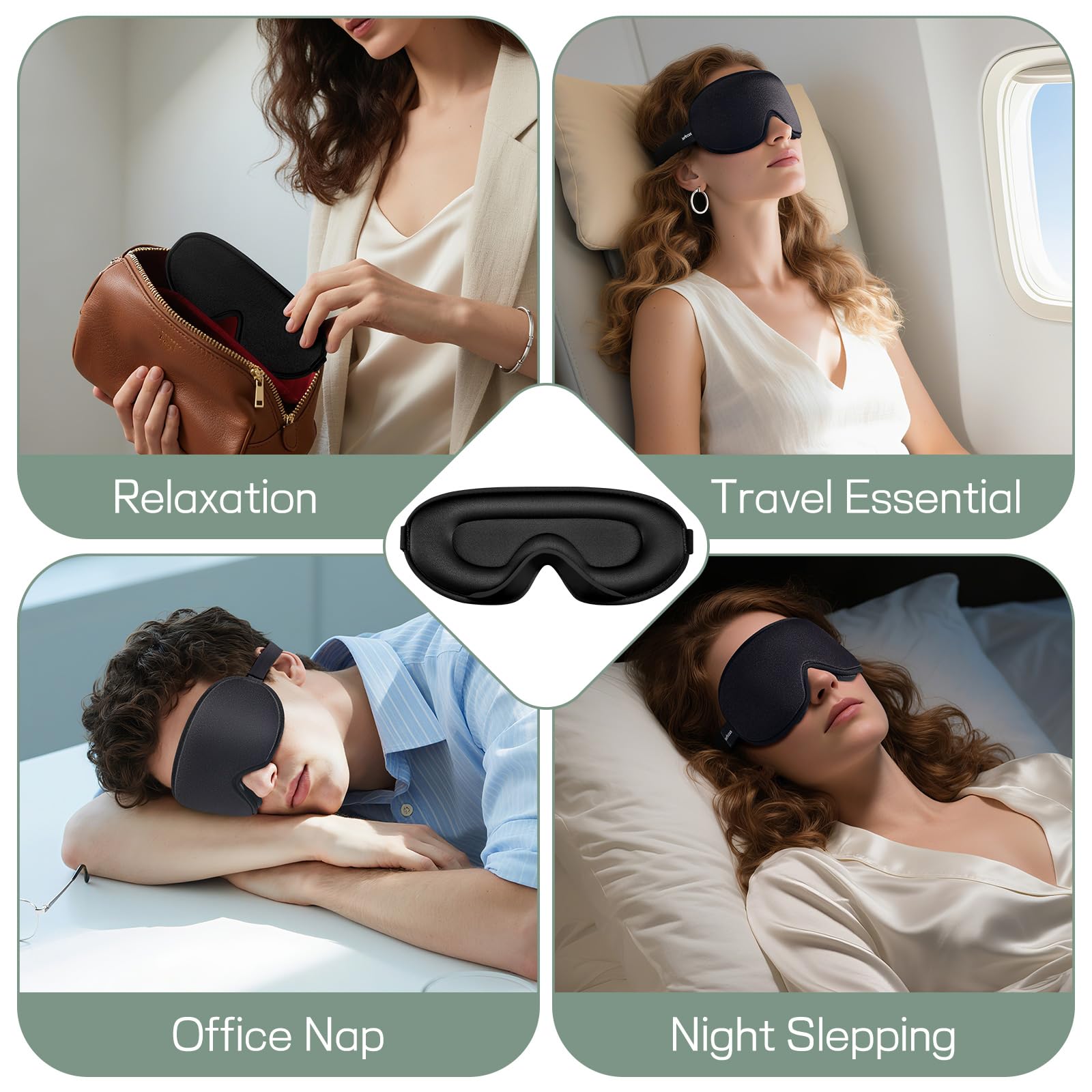 Burfocus Sleep Mask adjustable strap fits 20 to 28 inches securely for travel.