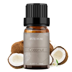 BURIBURI Coconut Essential Oil 10ml bottle for aroma diffusion.