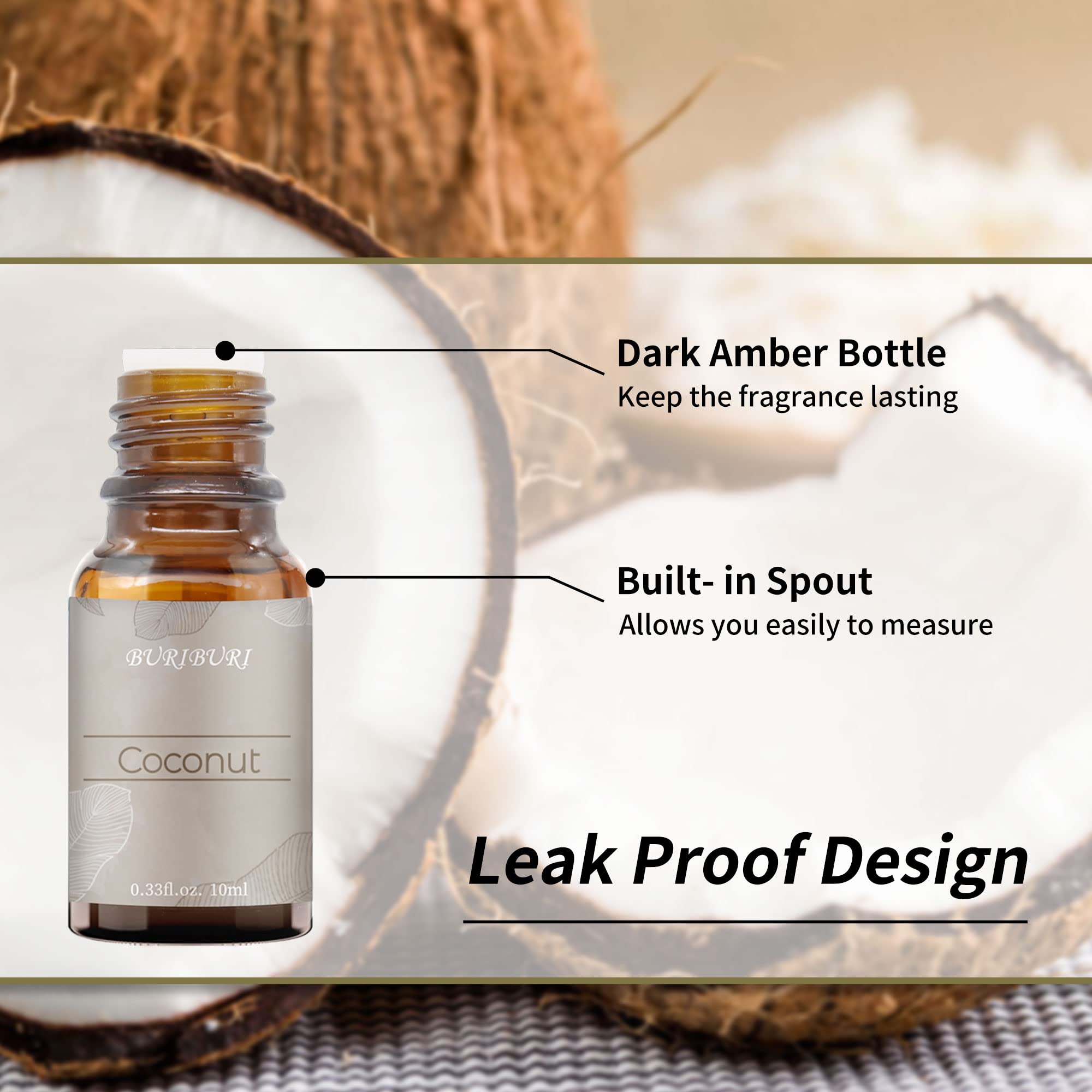 BURIBURI Coconut Essential Oil diffuser usage for gentle fragrance.
