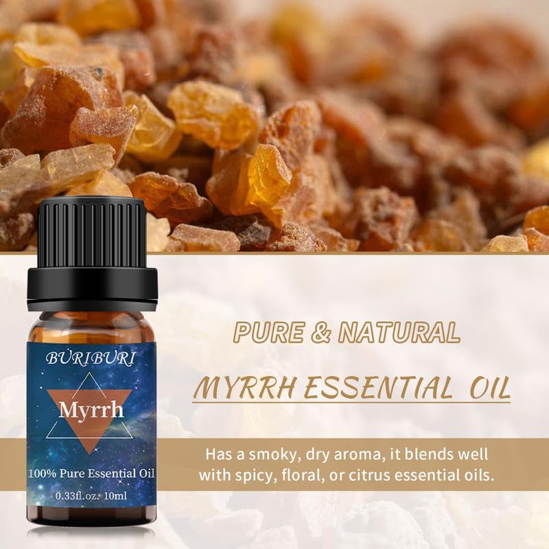 BURIBURI Myrrh oil bottle highlights smoky woody note for blending