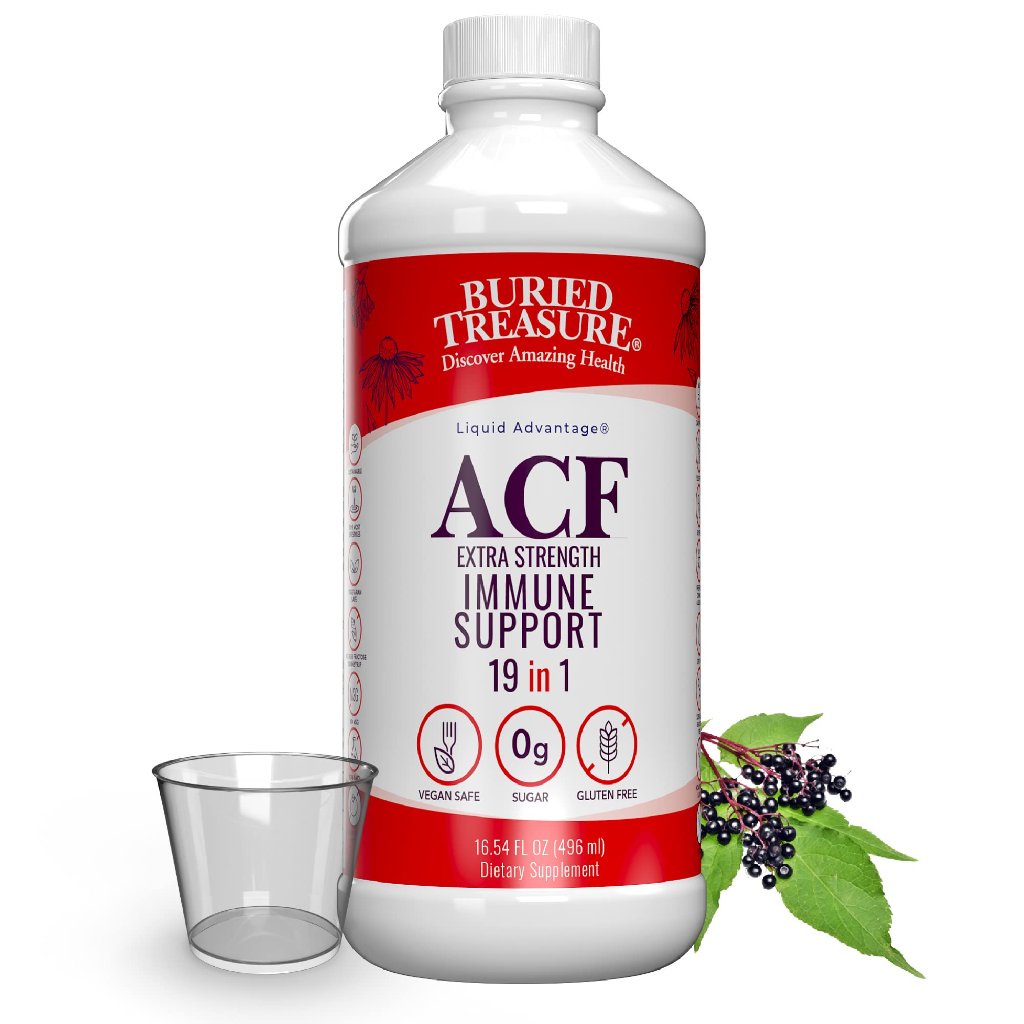 Buried Treasure ACF four-day bottle shown for quick short-termimmune support in adults