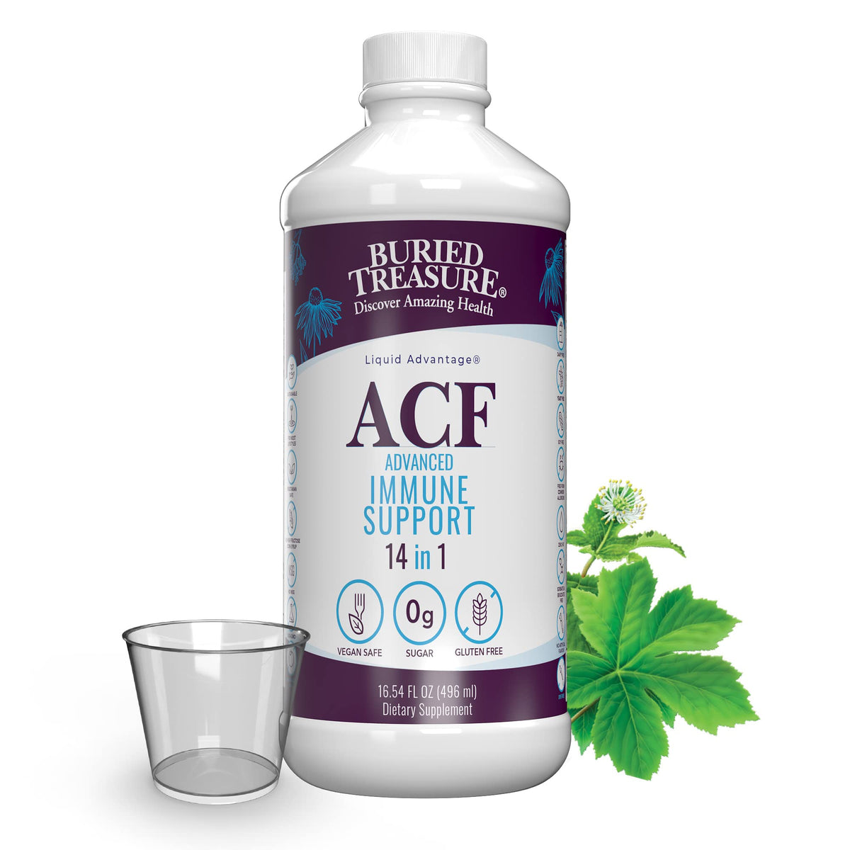 Buried Treasure ACF immune bottle pour for easy daily dosing.
