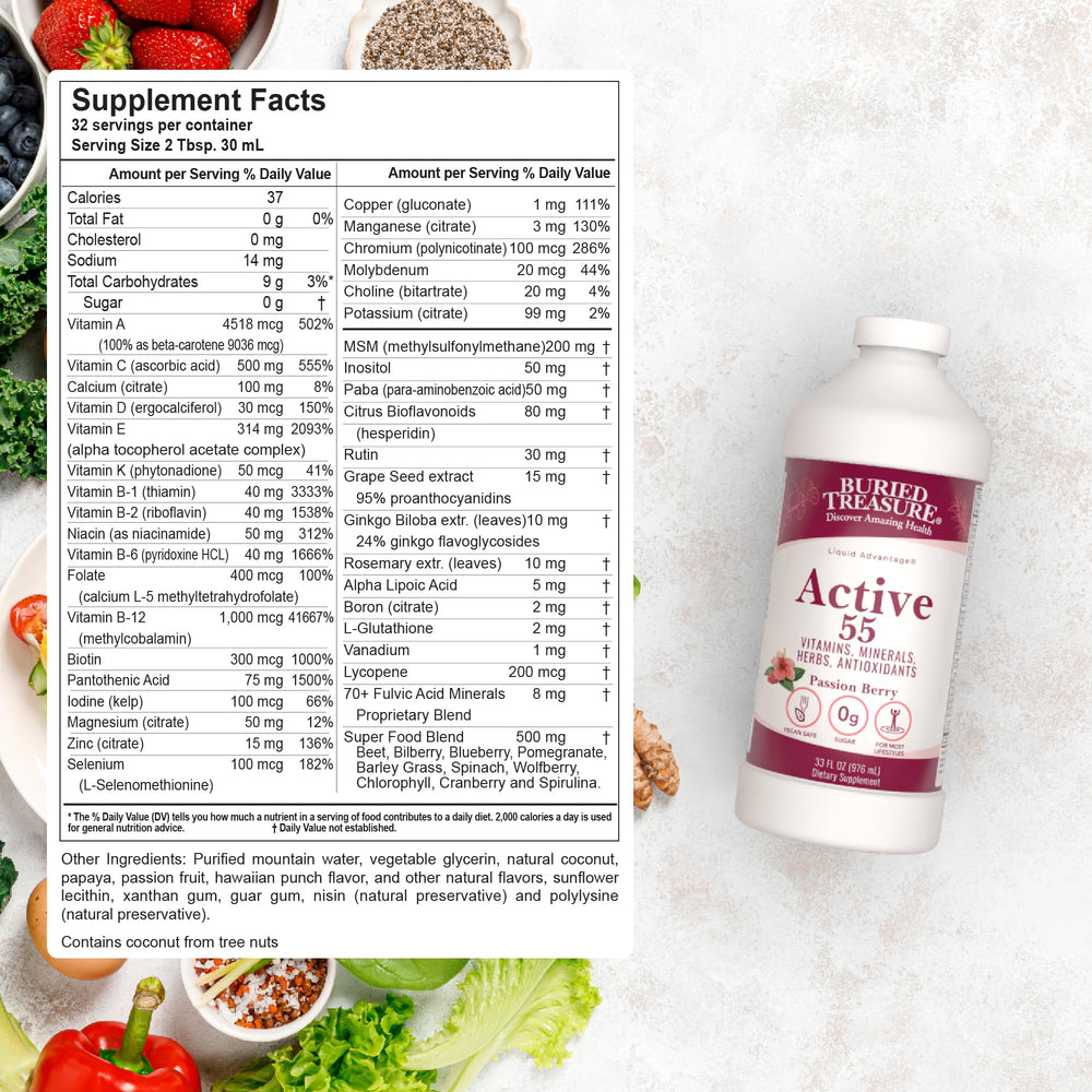 Buried Treasure Active 55 Plus being poured highlights easy daily intake for seniors