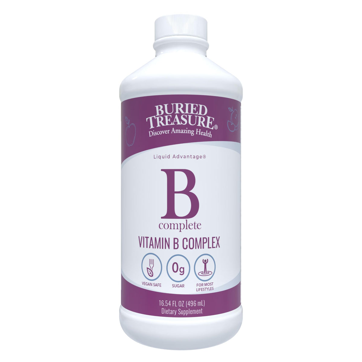 Buried Treasure B Complete bottle front view highlighting a complete B vitamin blend for daily vitality.