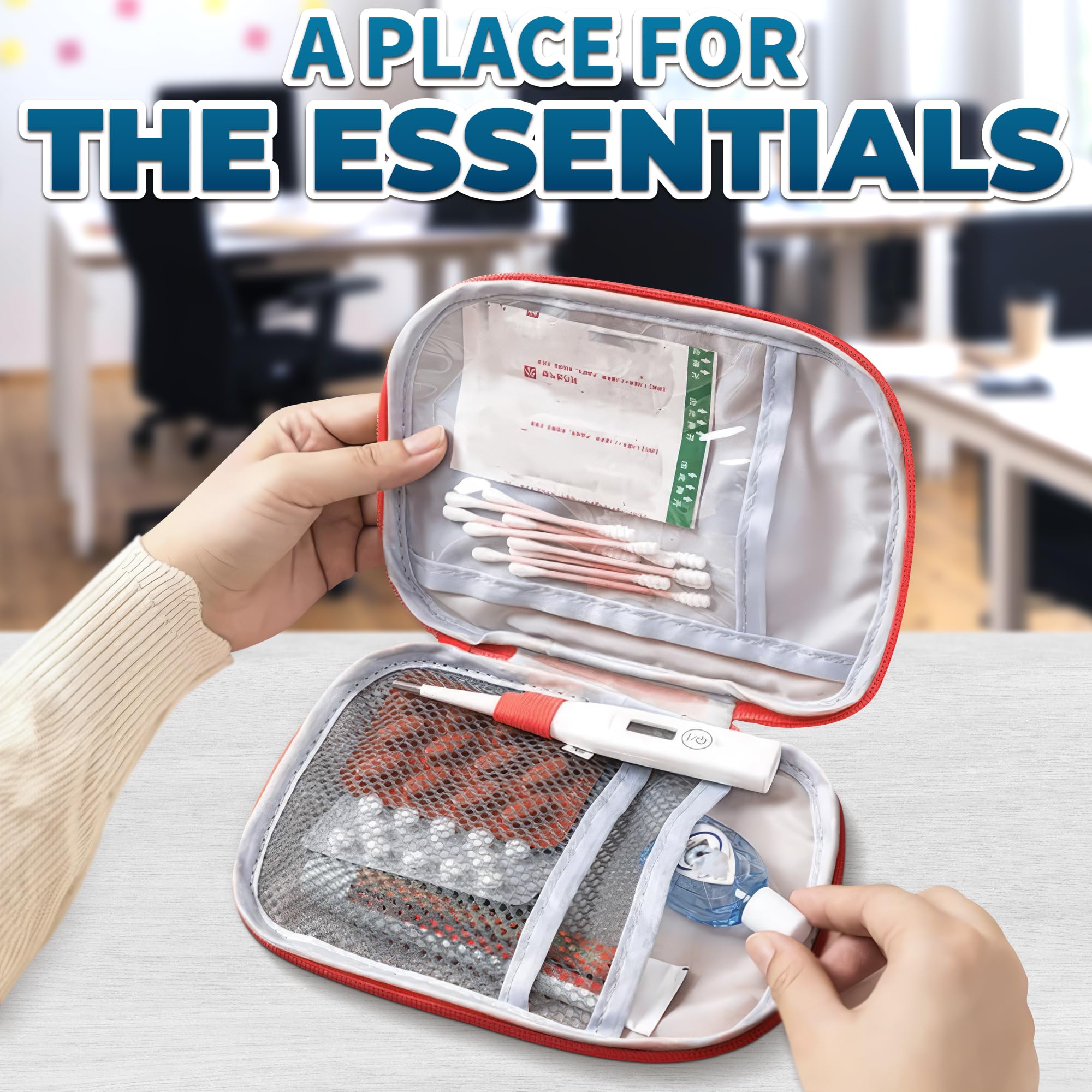 BURIUS multi-compartment design helps organize supplies.
