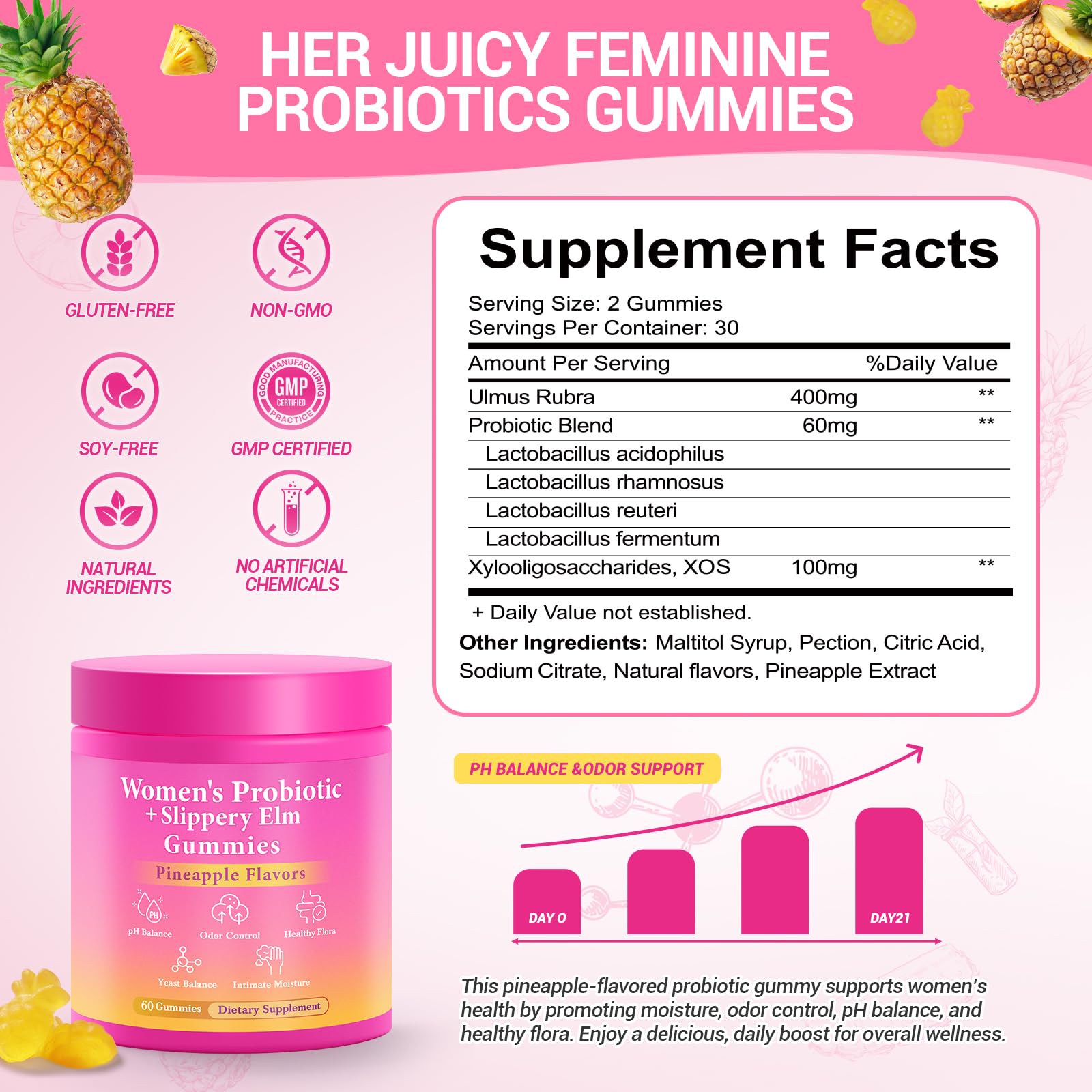 BURMINY Her Juicy gummies close-up with pineapple flavor for easy daily care.