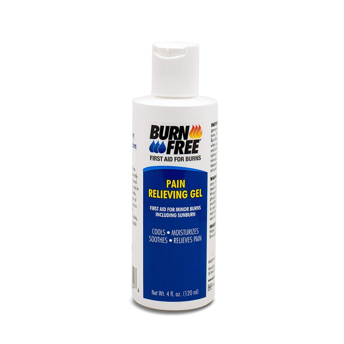 Burn Free gel 4 oz squeeze bottle for portable first aid relief from minor burns.