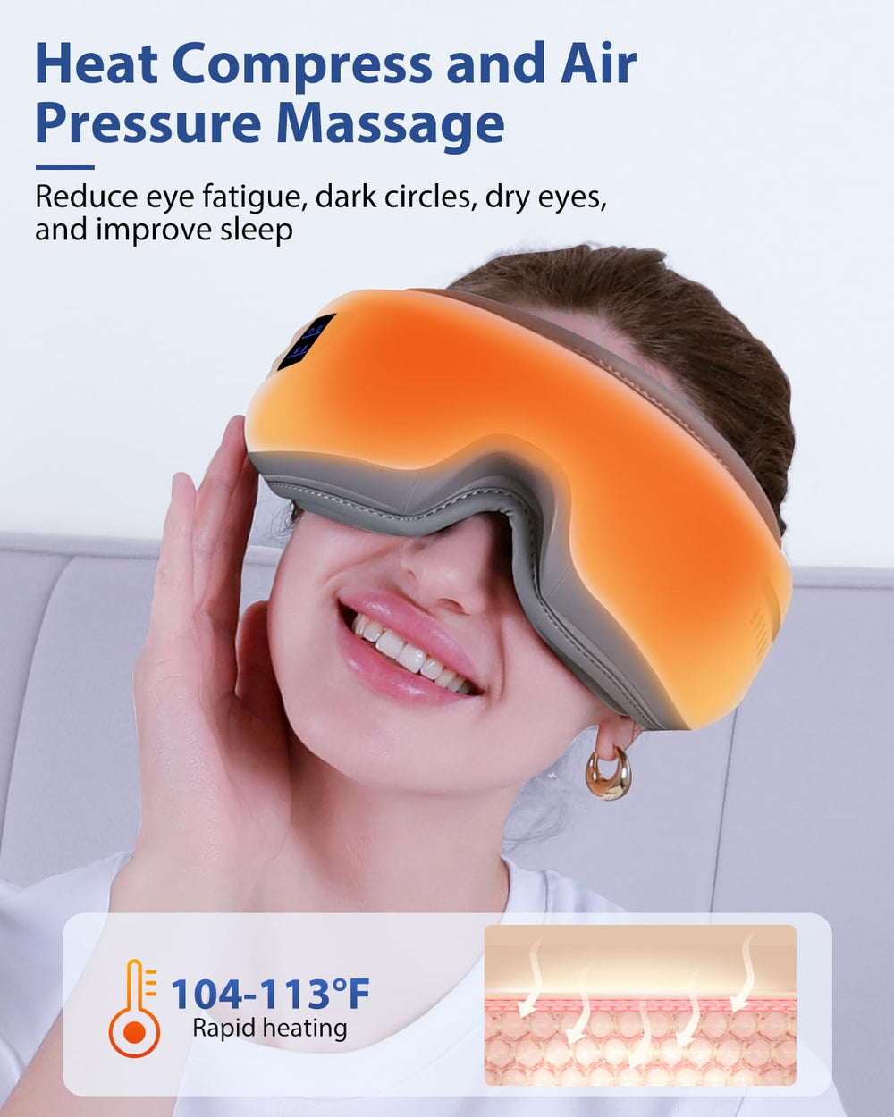 Burrki Eye Massager adjustable headband fits a wide range of head sizes.