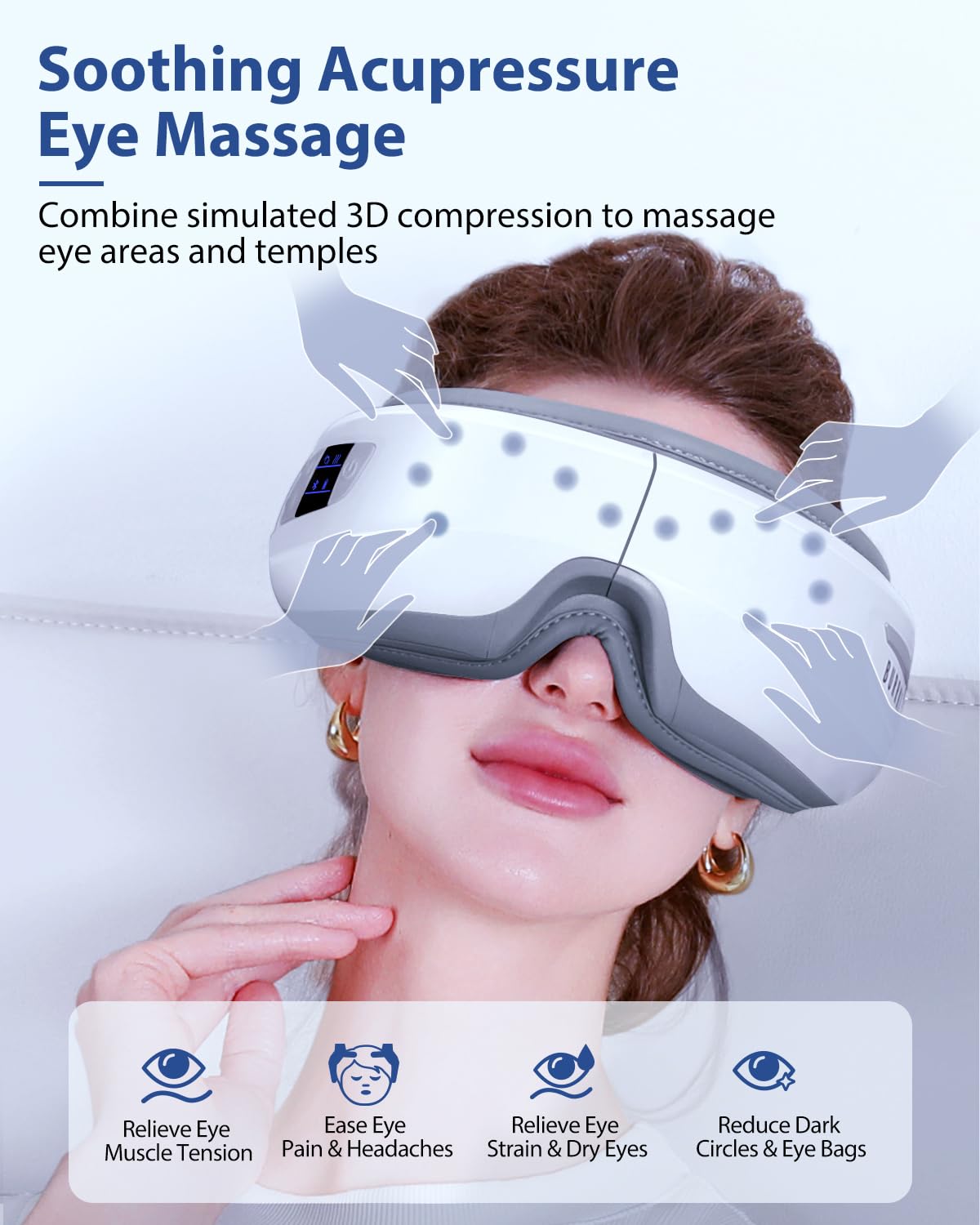 Burrki Eye Massager with Bluetooth Music enables relaxing audio during use.