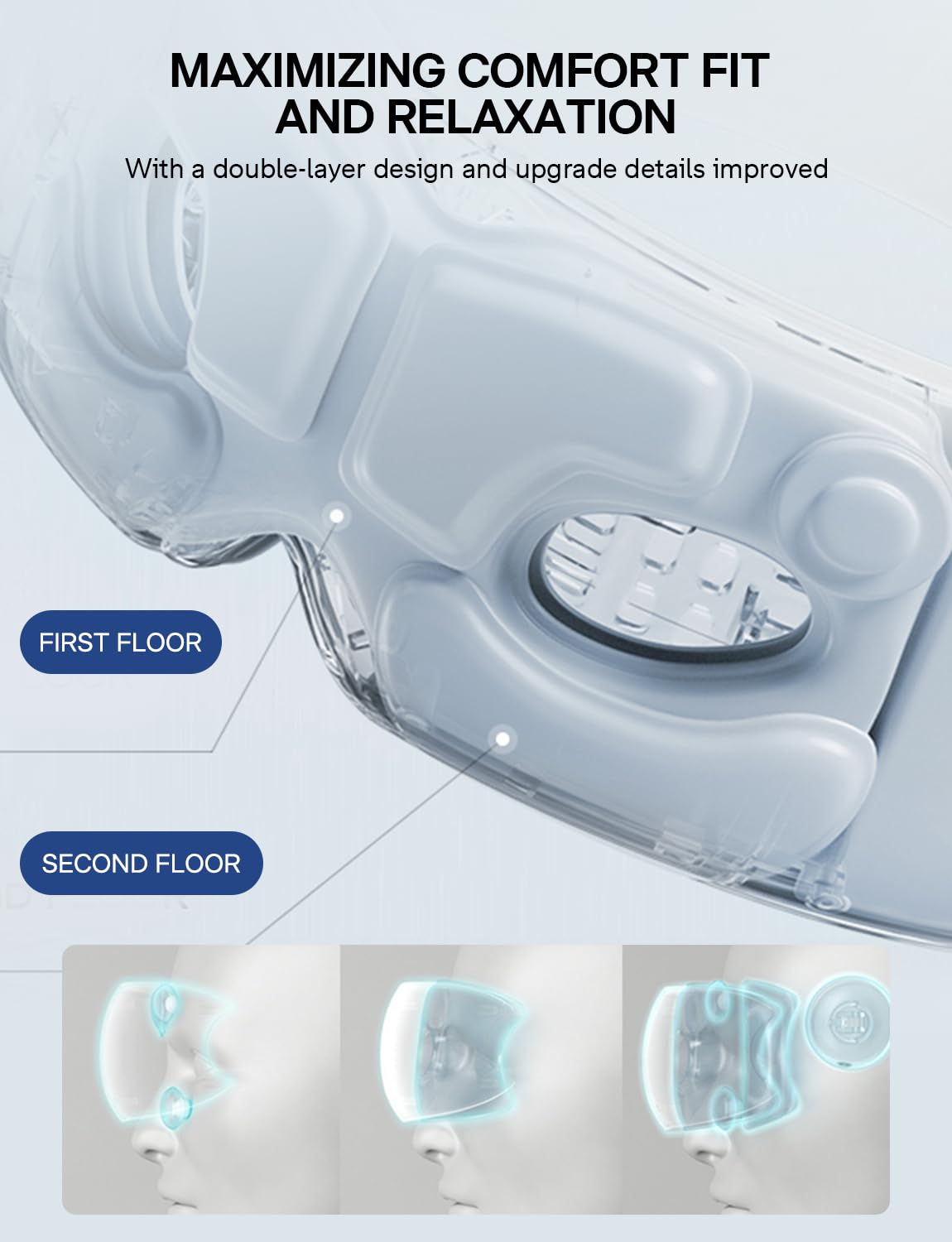 Burrki Eye Massager with compression modes supporting relaxation after work.