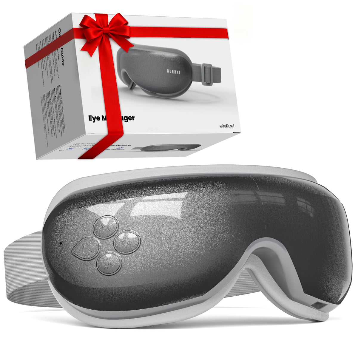 Burrki Eye Massager front view with heat, soothing tired eyes.