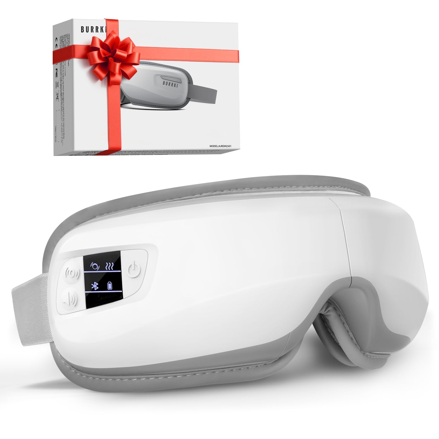 Burrki Eye Massager with Heat mode warms quickly for eye relief and temple comfort.