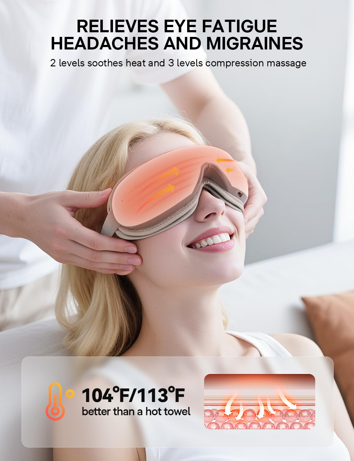 Burrki Eye Massager offers heating levels from 104 to 113°F