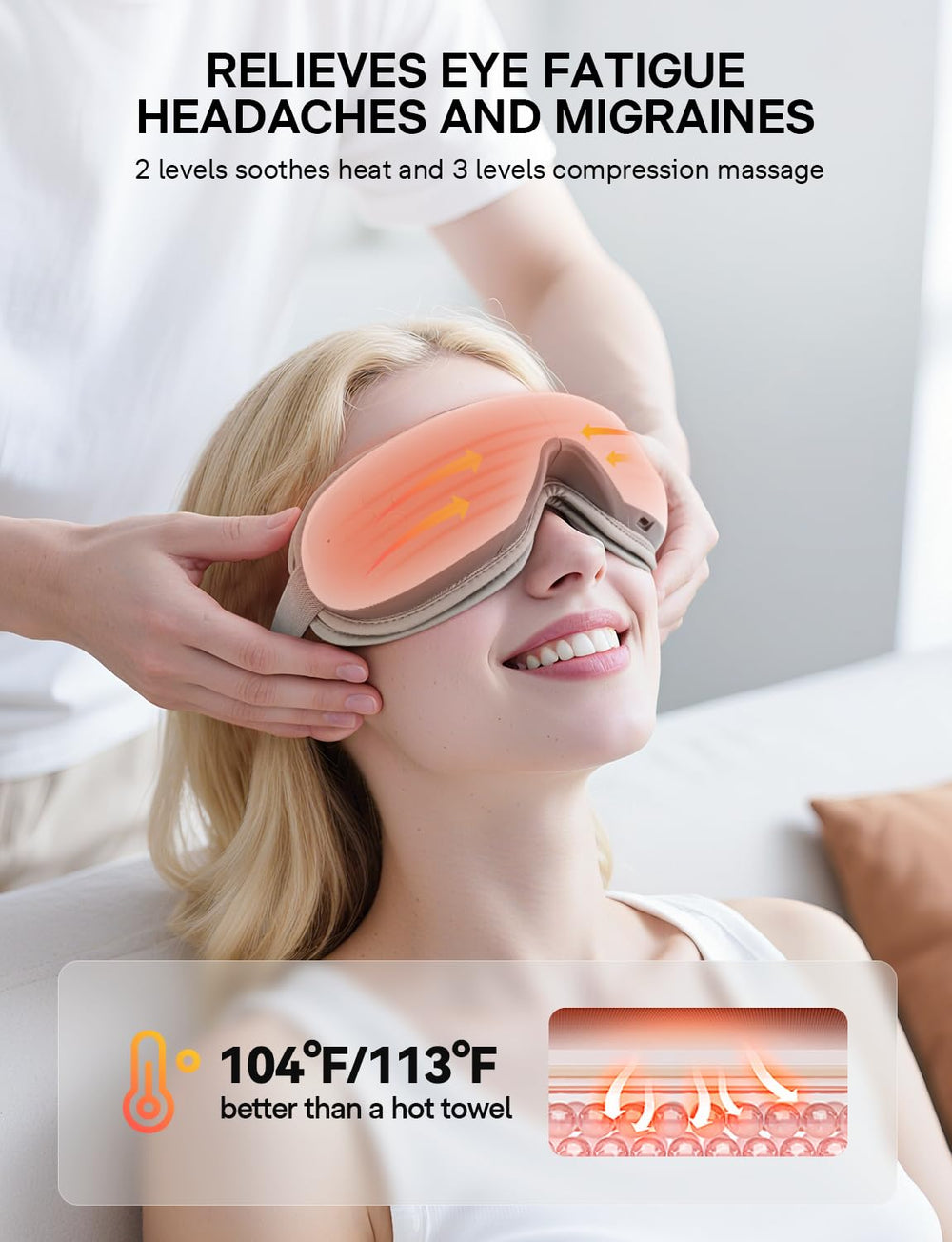 Burrki Eye Massager offers heating levels from 104 to 113°F