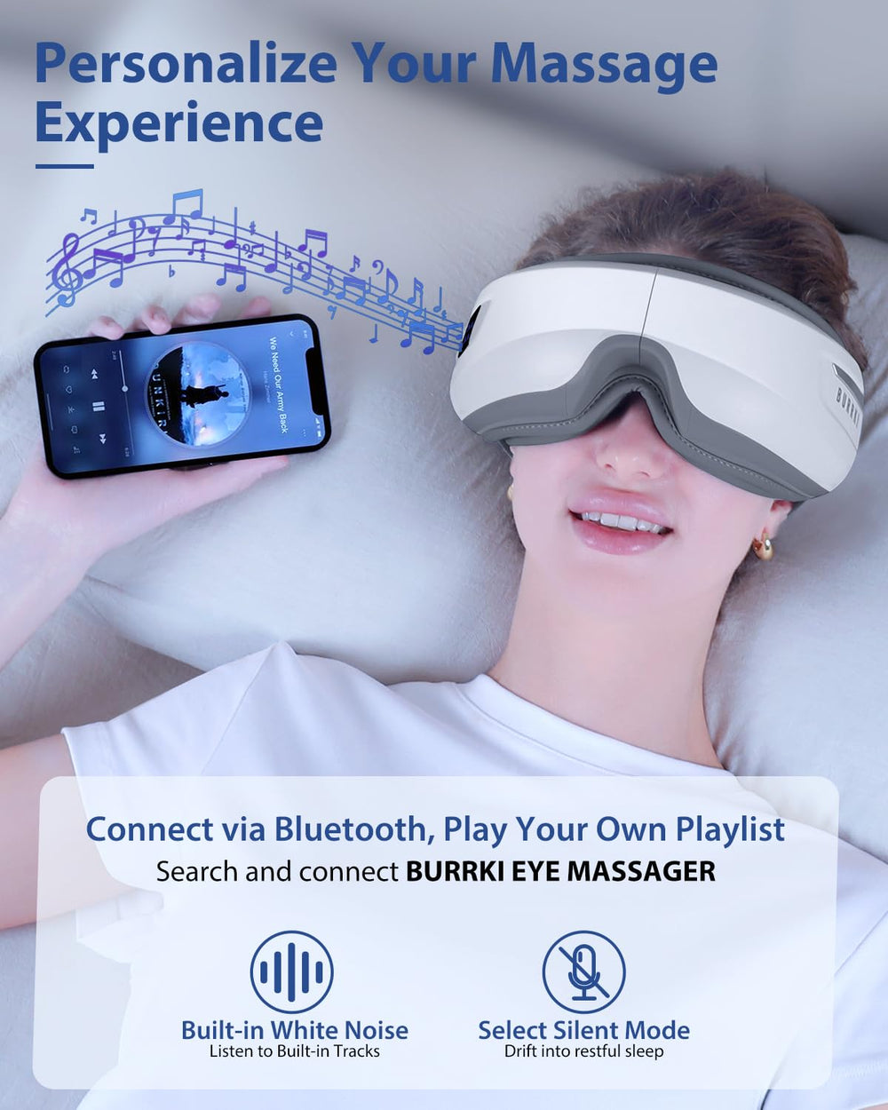 Burrki Eye Massager recharge indicator shows charging status and battery life.