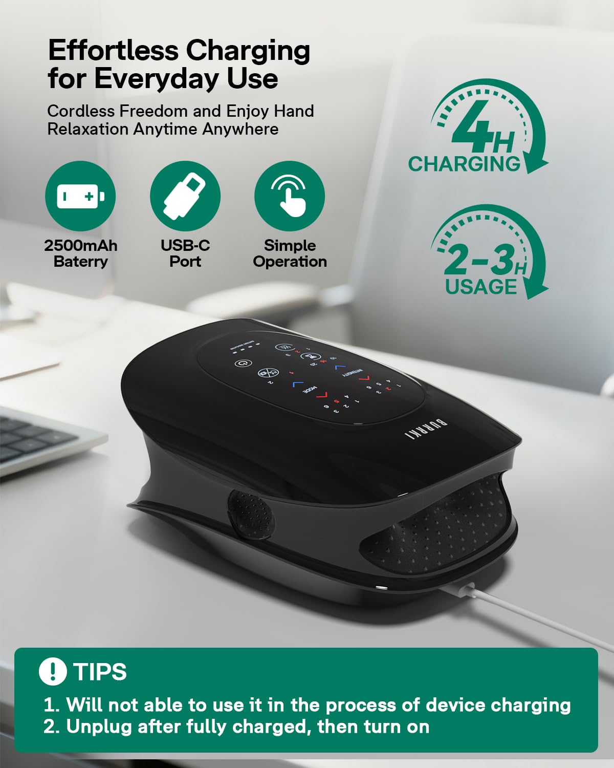 Burrki hand massager cordless operation lets you use it anywhere