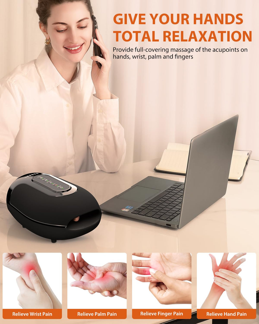 Burrki Hand Massager targets palms and wrists for tension relief