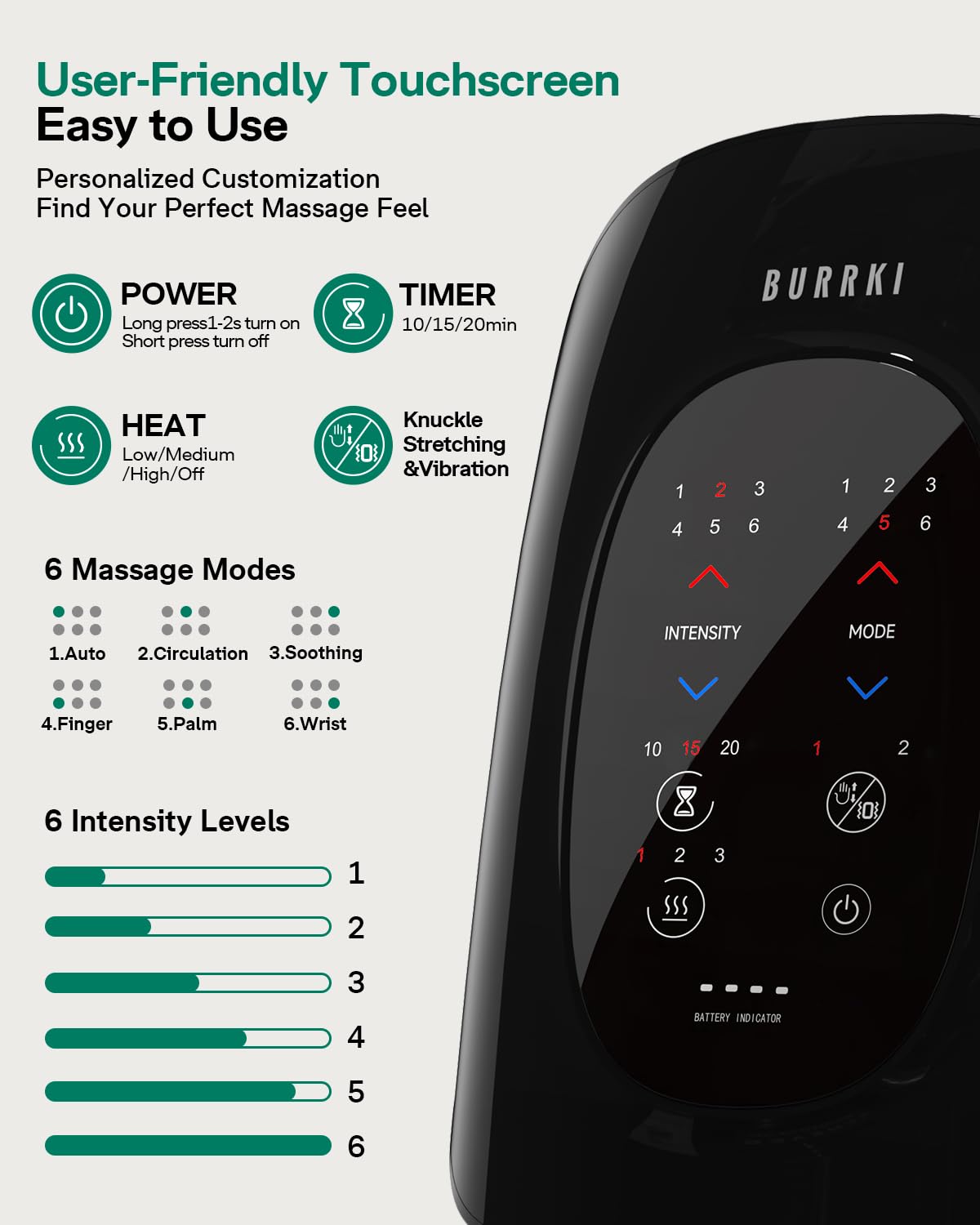 Burrki hand massager six modes offer customizable relief for different needs