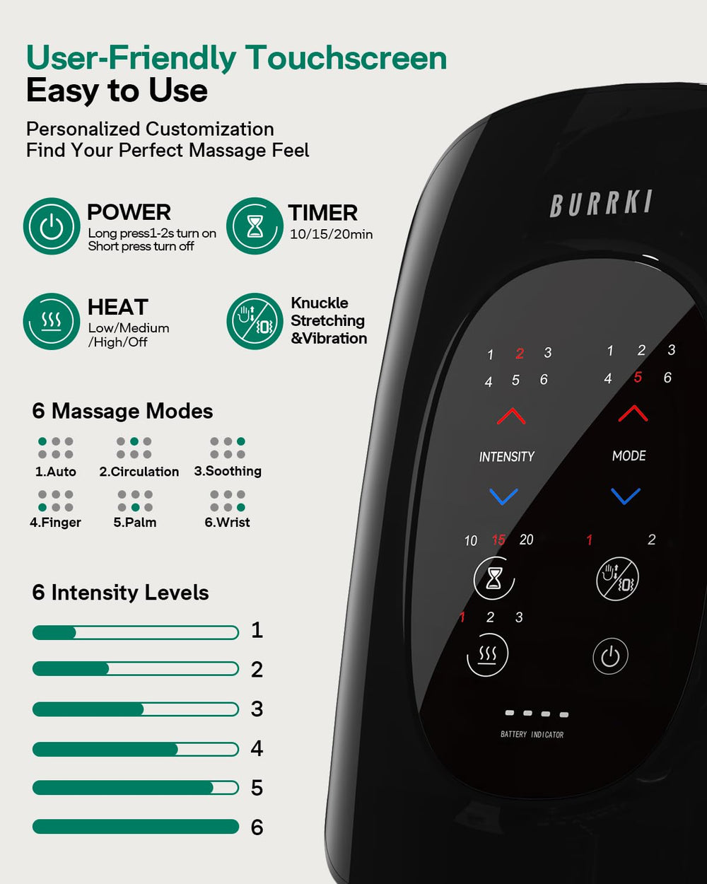 Burrki hand massager six modes offer customizable relief for different needs