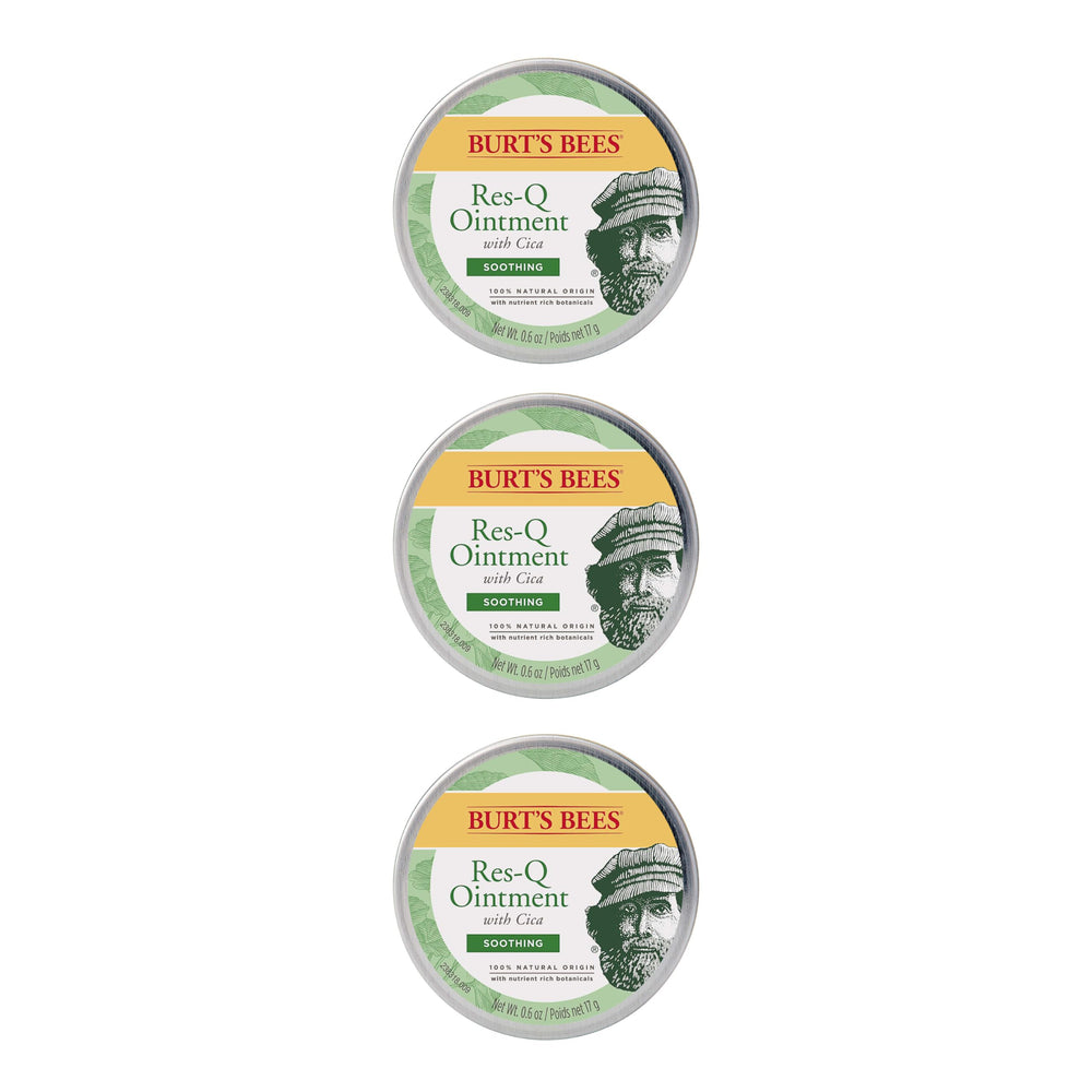 Burt's Bees Res-Q Ointment ingredients label shows natural origin and cruelty-free status.