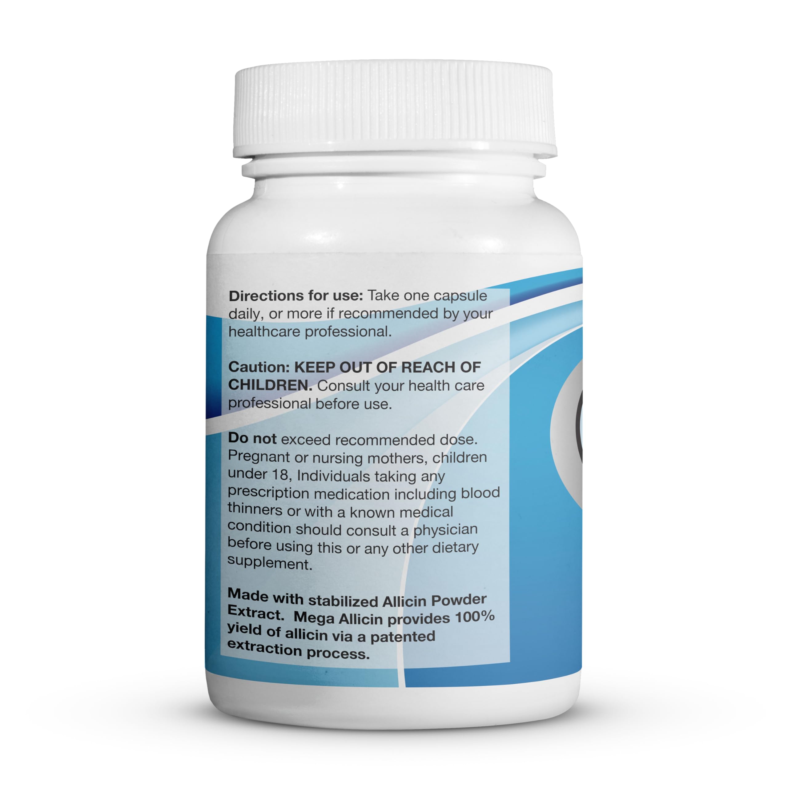 BuyNaturally Clear label allicin dosage close-up for transparent facts.