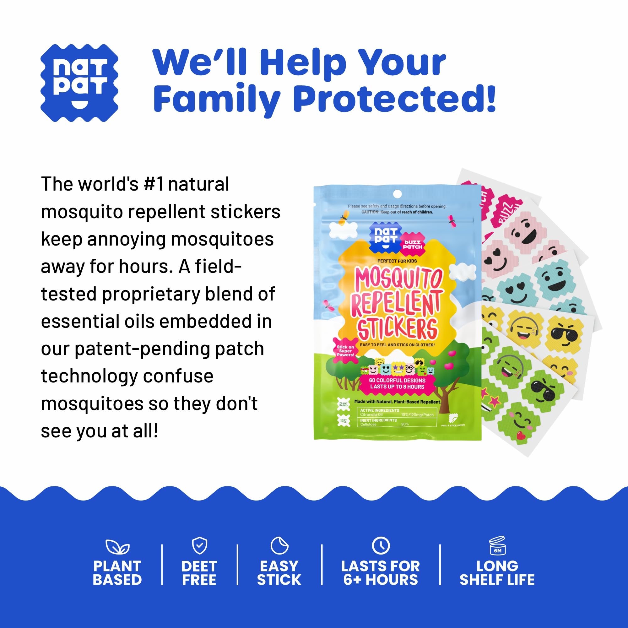 BUZZPATCH NATPAT Kids applying patch on arm for quick outdoor protection.