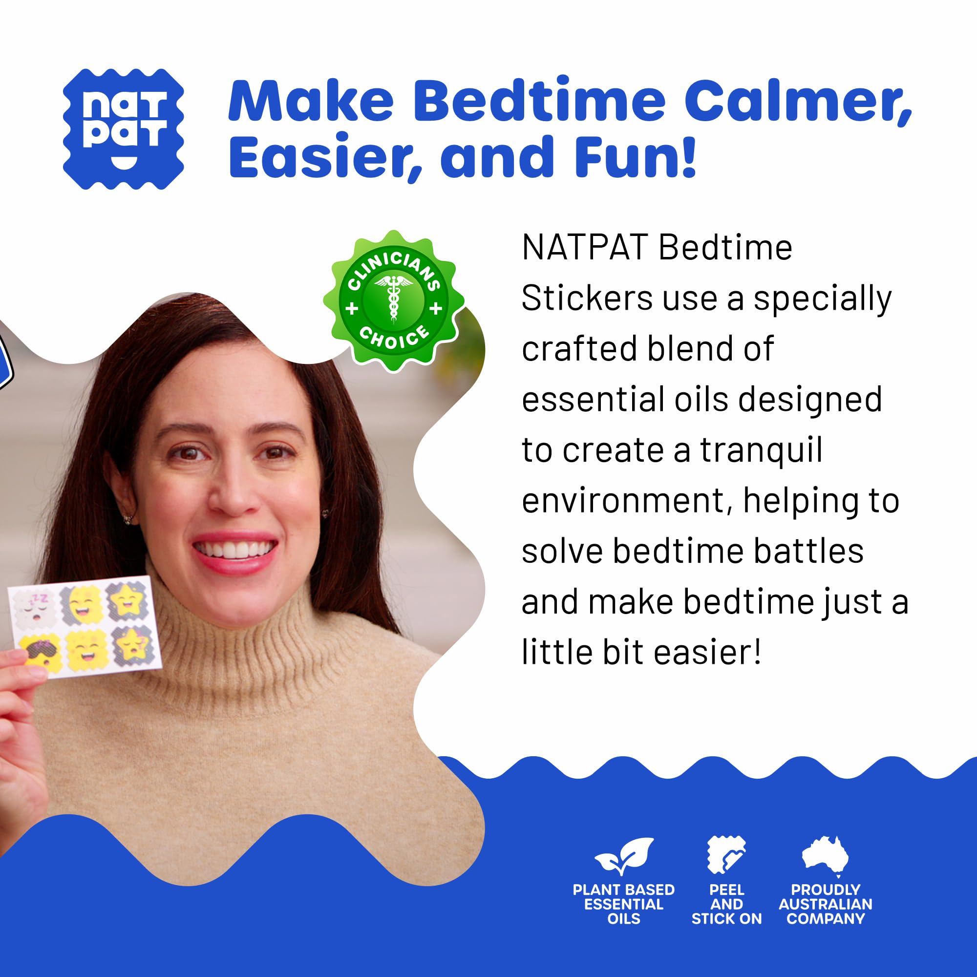 BuzzPatch NATPAT Sleepy Patch on pajamas calms the nervous system before sleep.