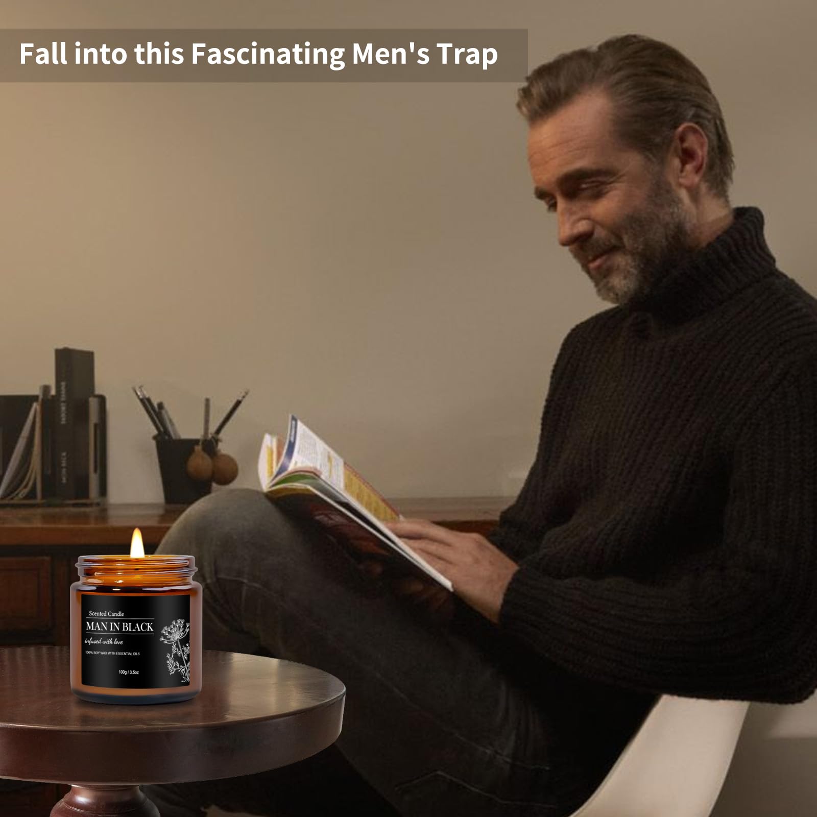 BVHDIA man in black candle as a sophisticated living space focal point.