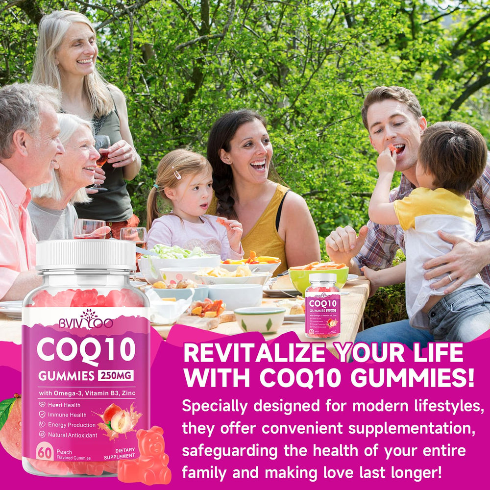 BVIVLOO CoQ10 gummies on a desk ready for daily routine use.