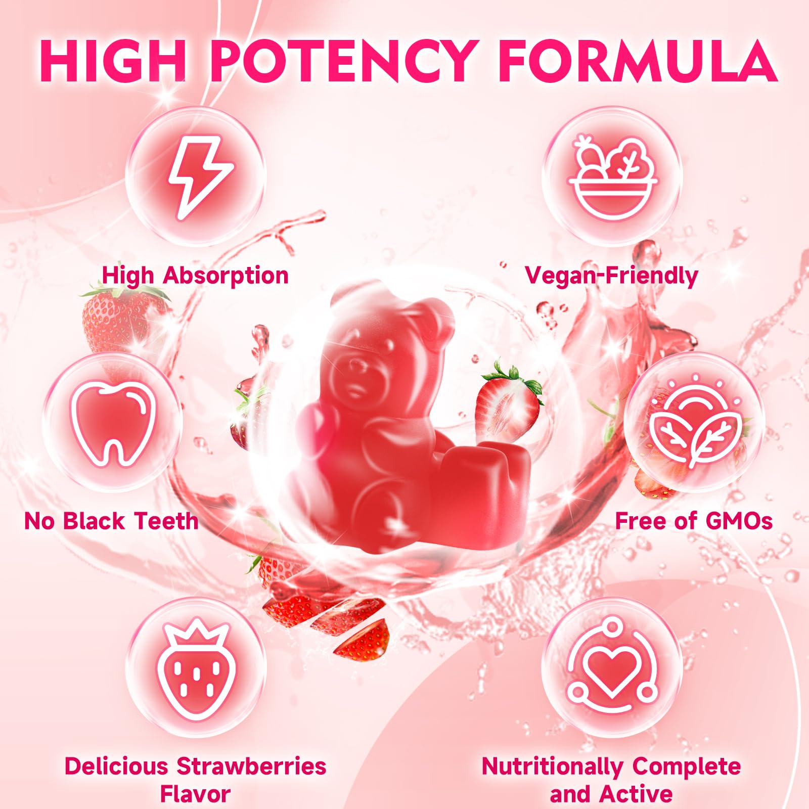 BVIVLOO vegan iron gummies showing chewy texture for easy daily intake.