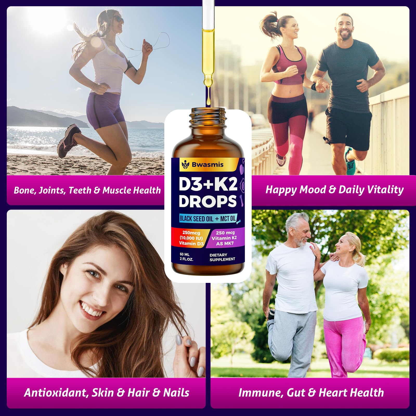 Bwasmis label close-up showing D3 K2 potency