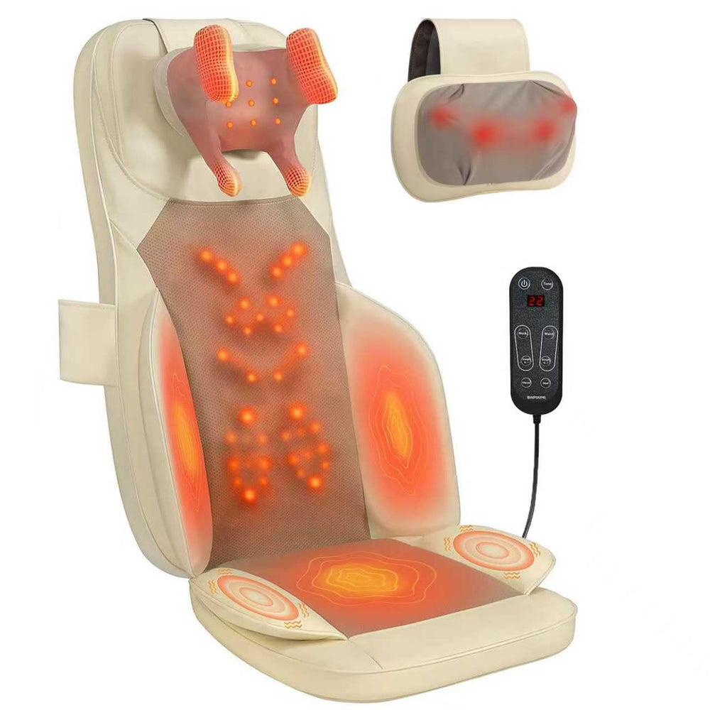 BWPIWPR shiatsu neck-back cushion in use provides targeted relief after desk work.