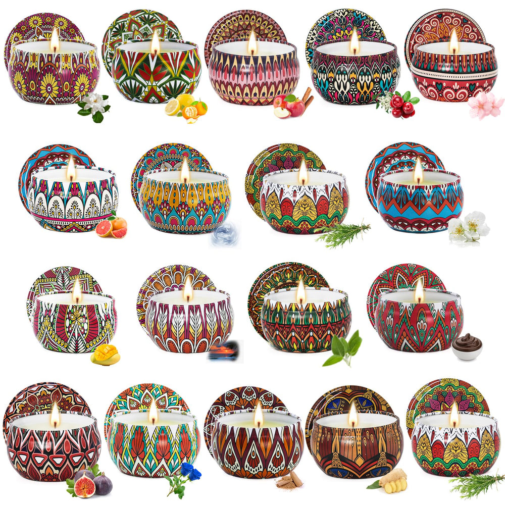 BXGRH scented candle bulk 18-pack collection shown in compact jars for versatile home use.