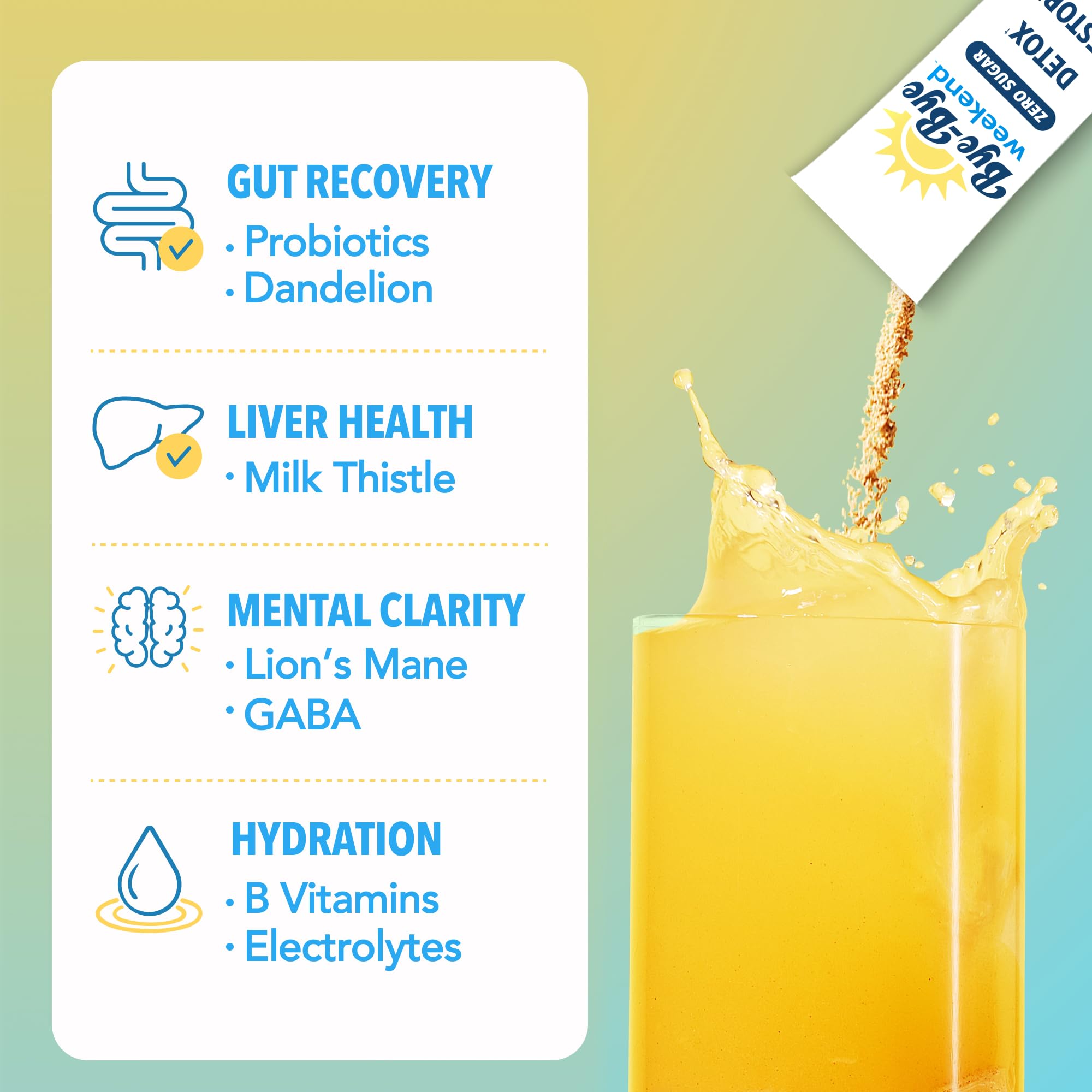 Bye-Bye Weekend detox drink pour glass demonstrates easy, refreshing hydration after workouts.