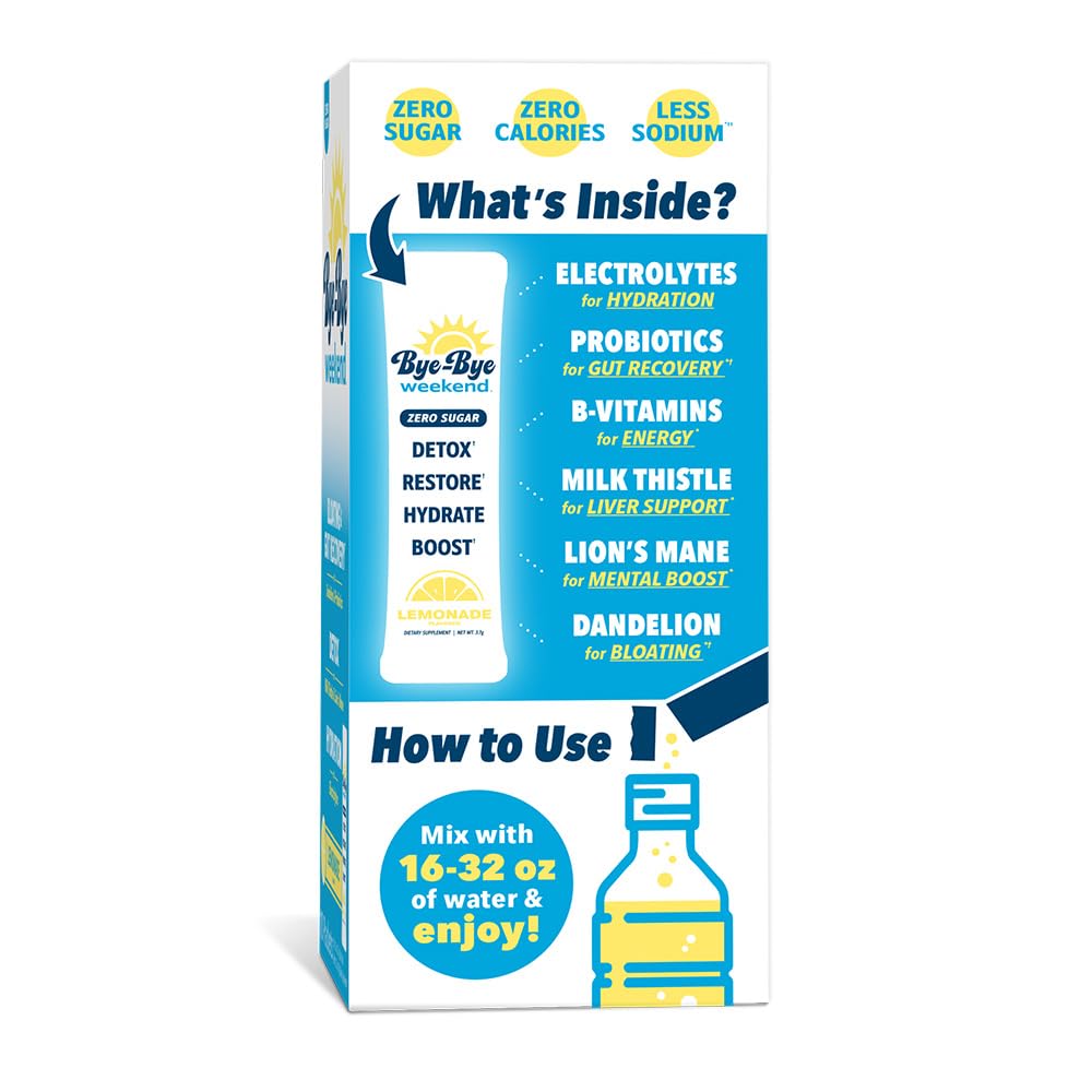 Bye-Bye Weekend detox lemonade probiotics image emphasizes gut-friendly support.