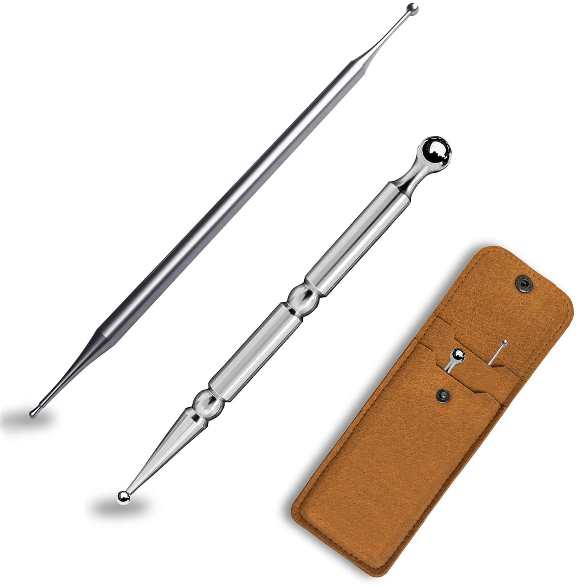 BYYDDIY stainless steel dual head facial tool, top view, for targeted facial massage