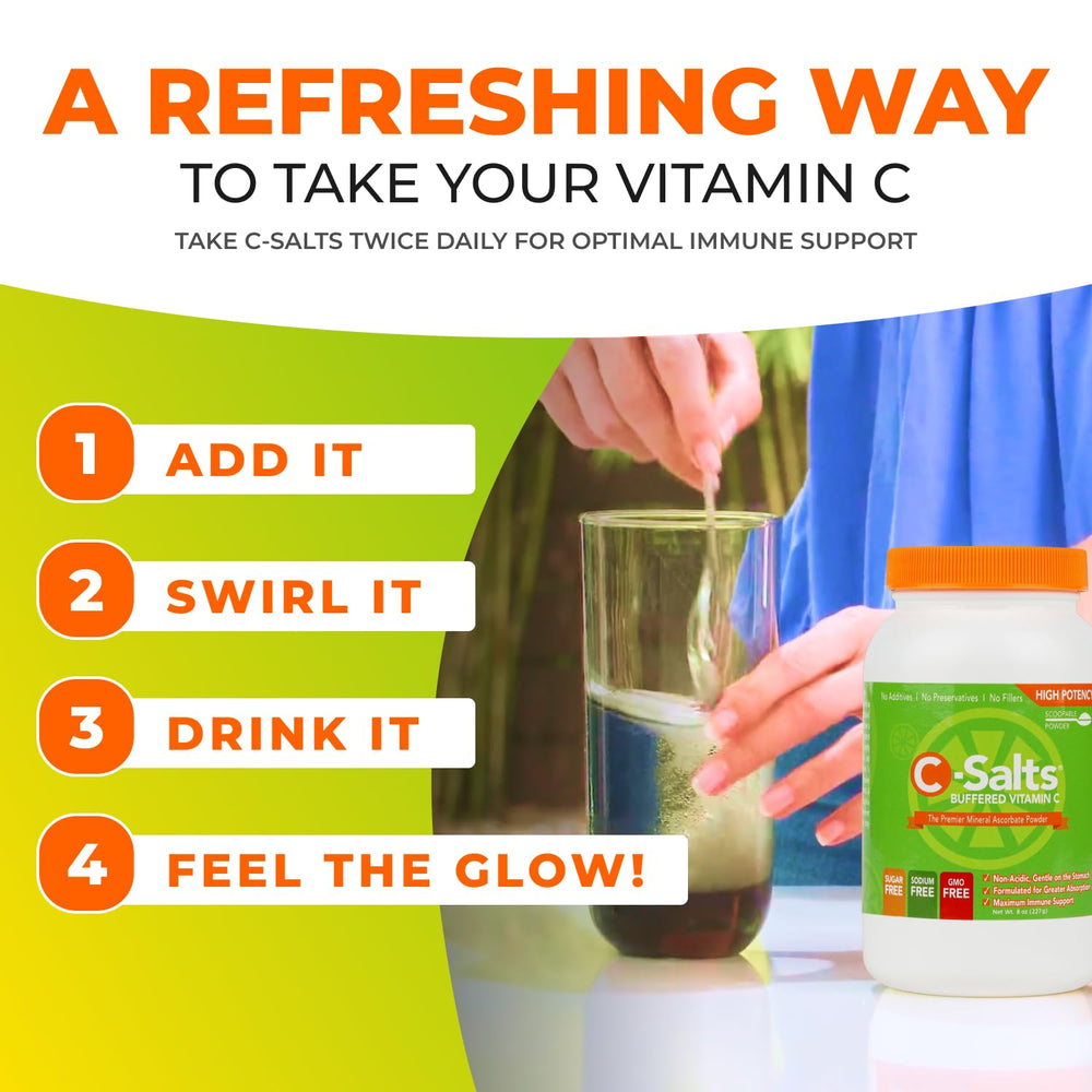 C-Salts Vitamin C Powder dissolving in liquid for quick mixability