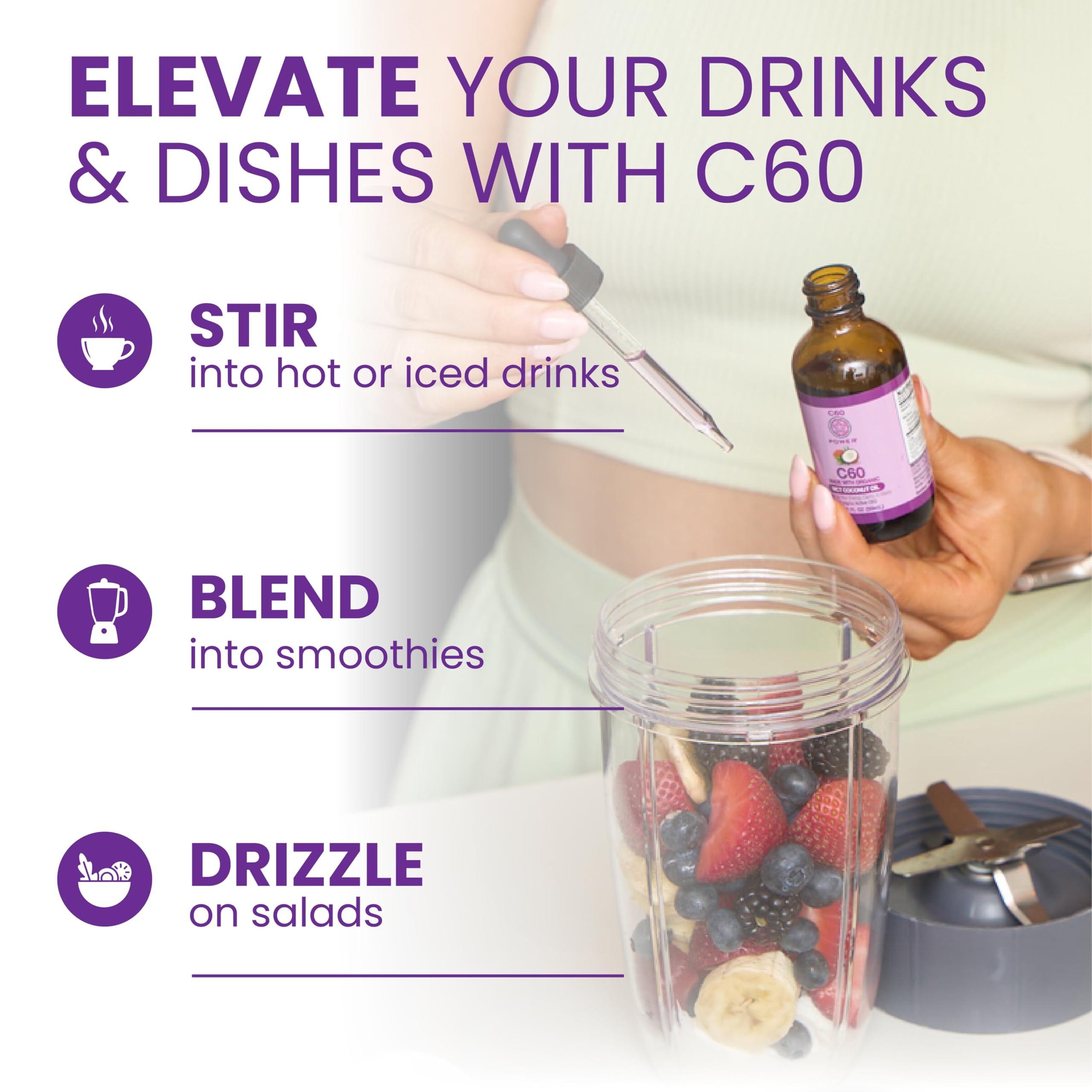 C60 Purple Power teaspoon dispense for easy daily dosing