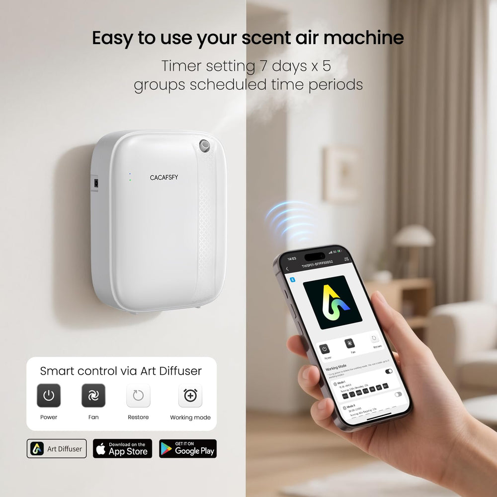 CACAFSFY app control interface for iOS and Android on diffuser