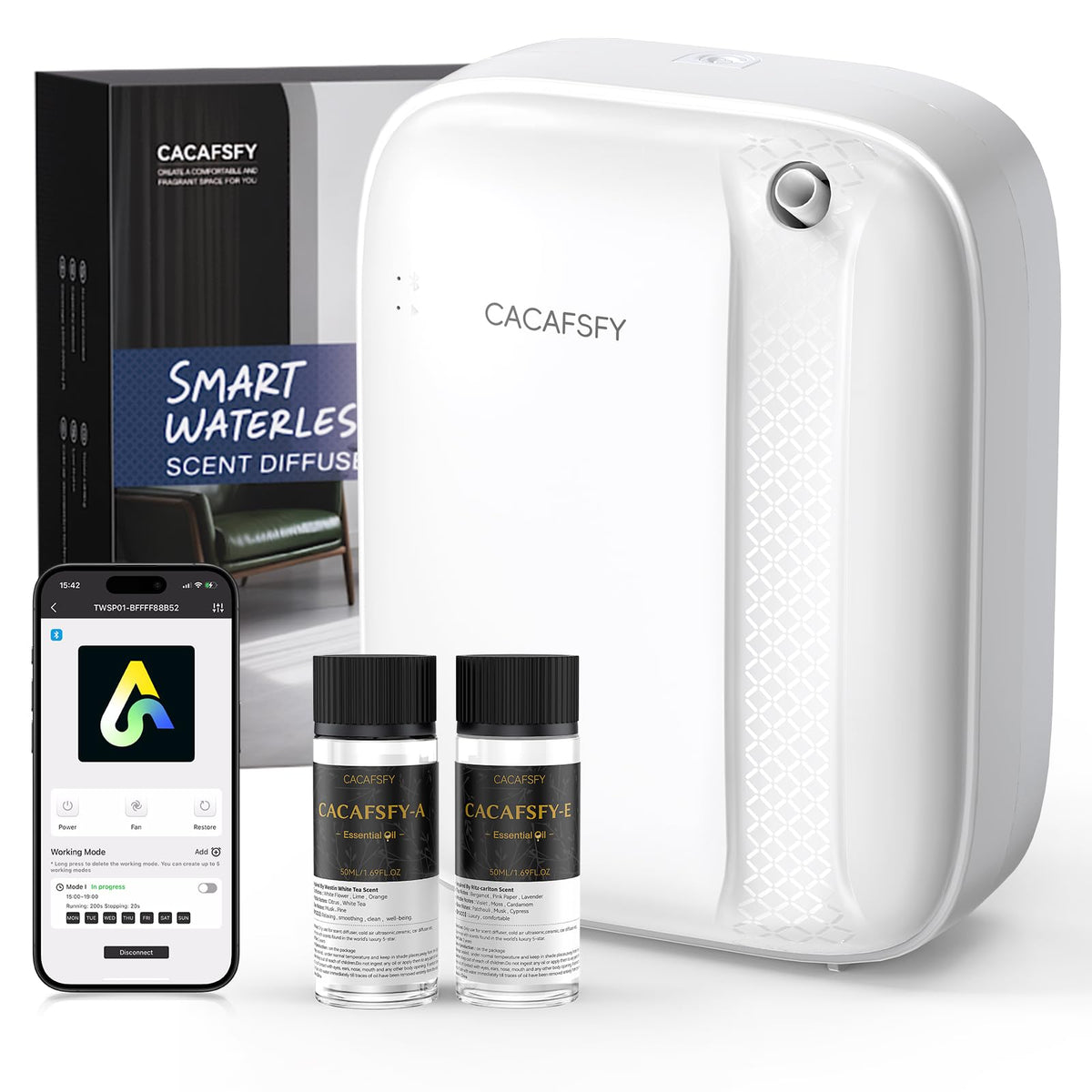 CACAFSFY waterless diffuser front view showing slim, modern design for large spaces