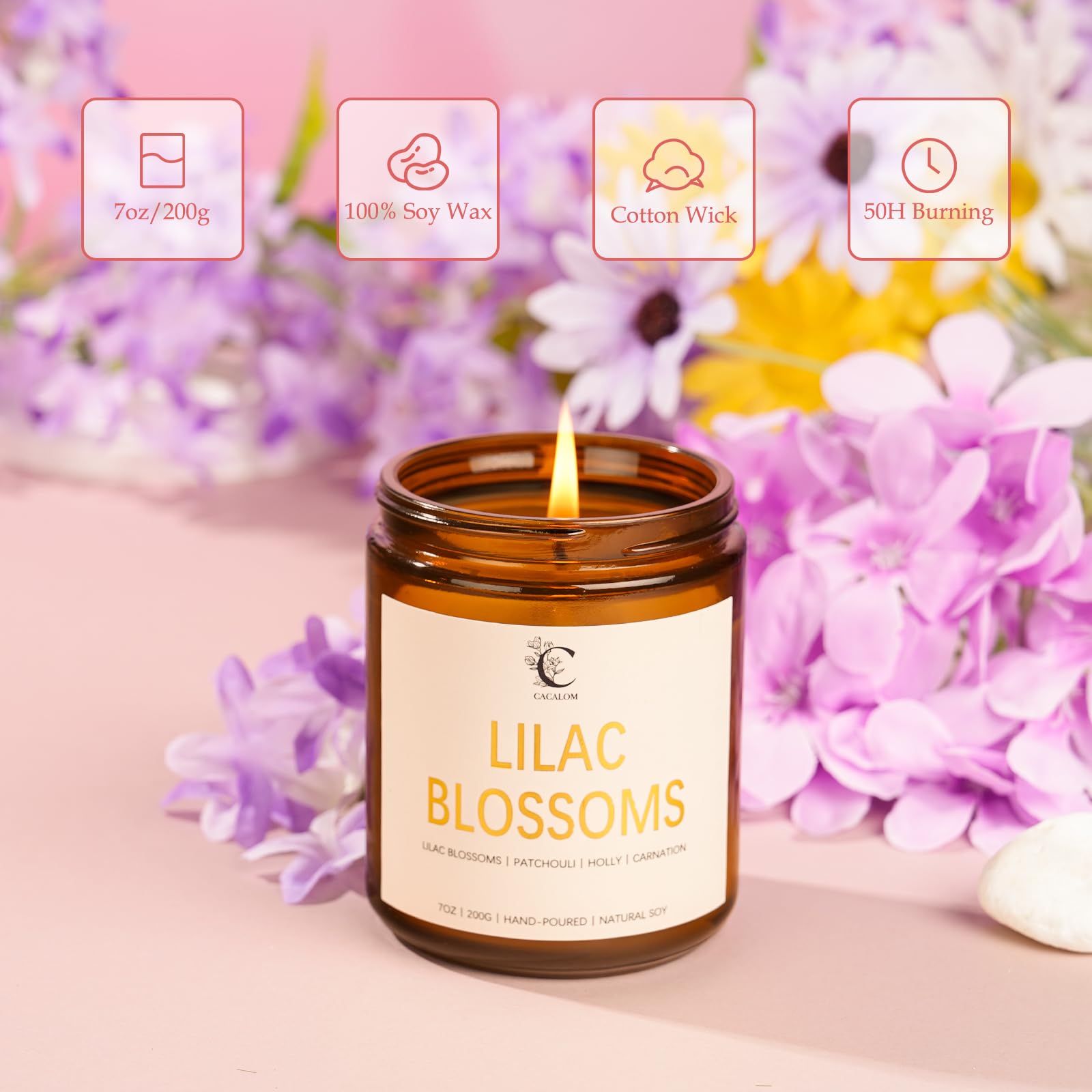 CACALOM amber glass jar candle adds warm glow to your living room.