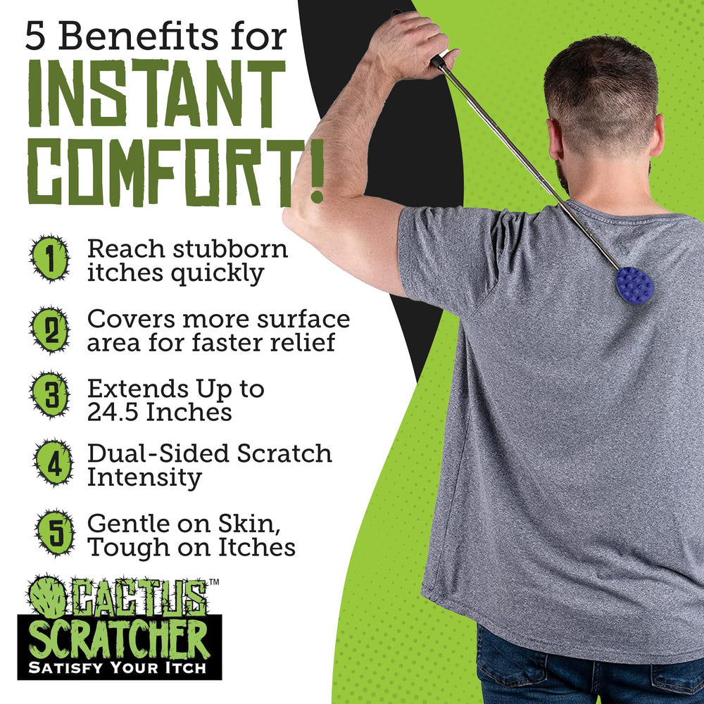 Cactus Scratcher compact, portable back scratcher fits in bag for on-the-go relief.